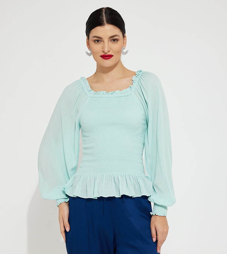 Buy Aeropostale Aero Girl s Long Sleeves Smocked Top In Blue