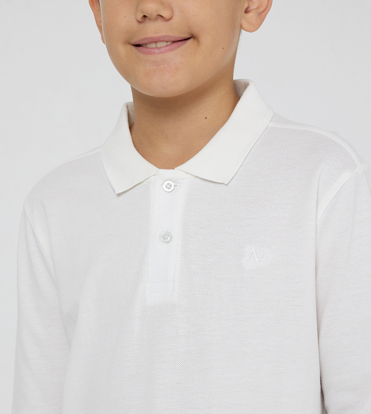 Boys long sleeve white polo sales