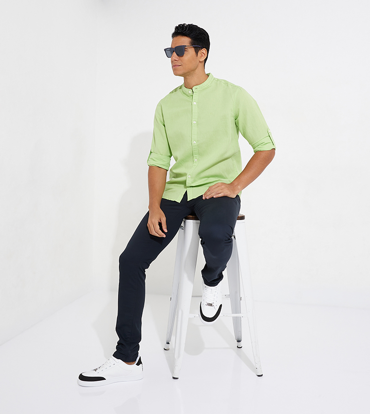 Aero Guys Roll-Up Sleeves Linen Shirt