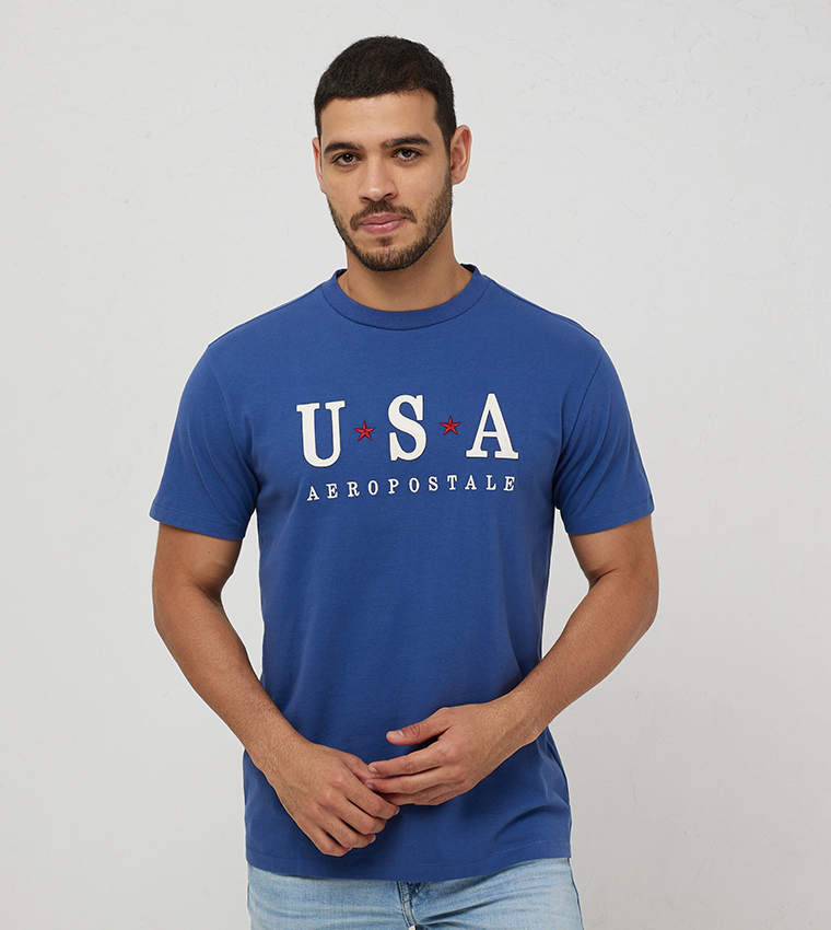 Buy Aeropostale Aero Guy s Logo Embroidered Casual T Shirt In Blue