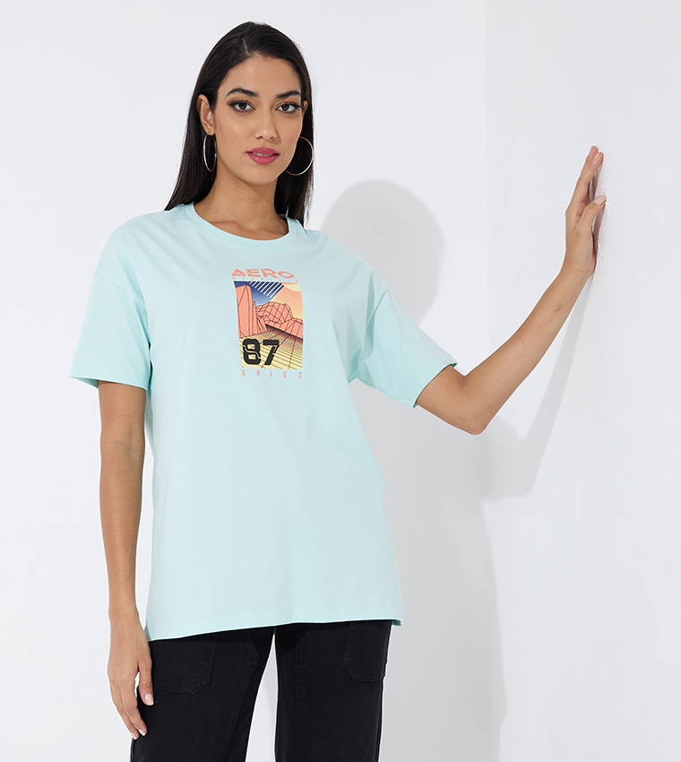 Aero Girl's Front And Back Printed Oversized T-Shirt