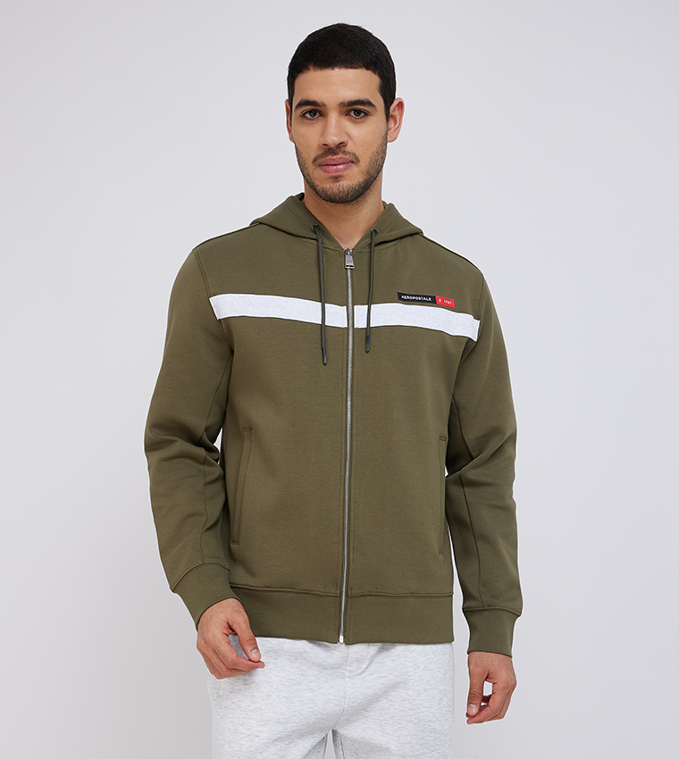 Buy Aeropostale AERO Printed Zip Through Hooded Jacket In Olive 6thStreet UAE