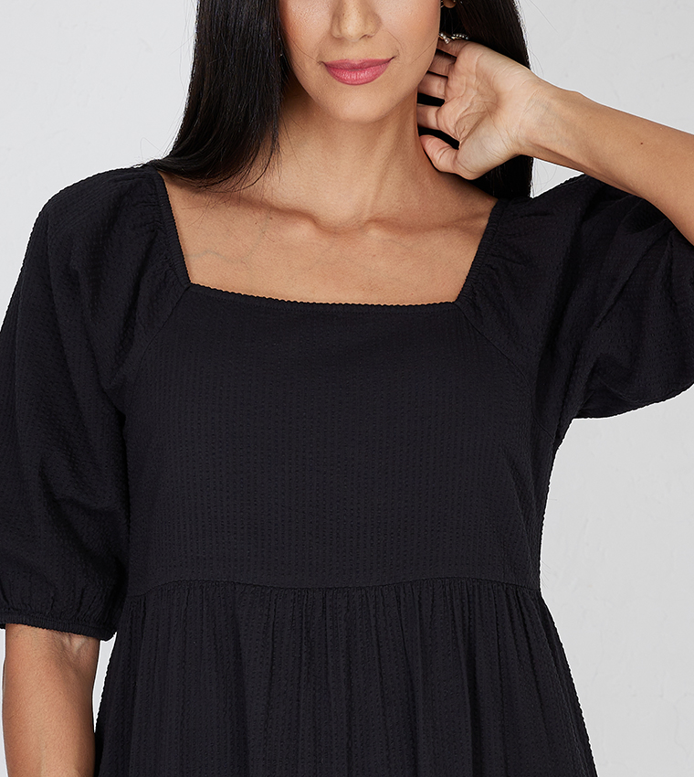 Buy Aeropostale Aero Girls Textured Square Neck Midi Dress In Navy