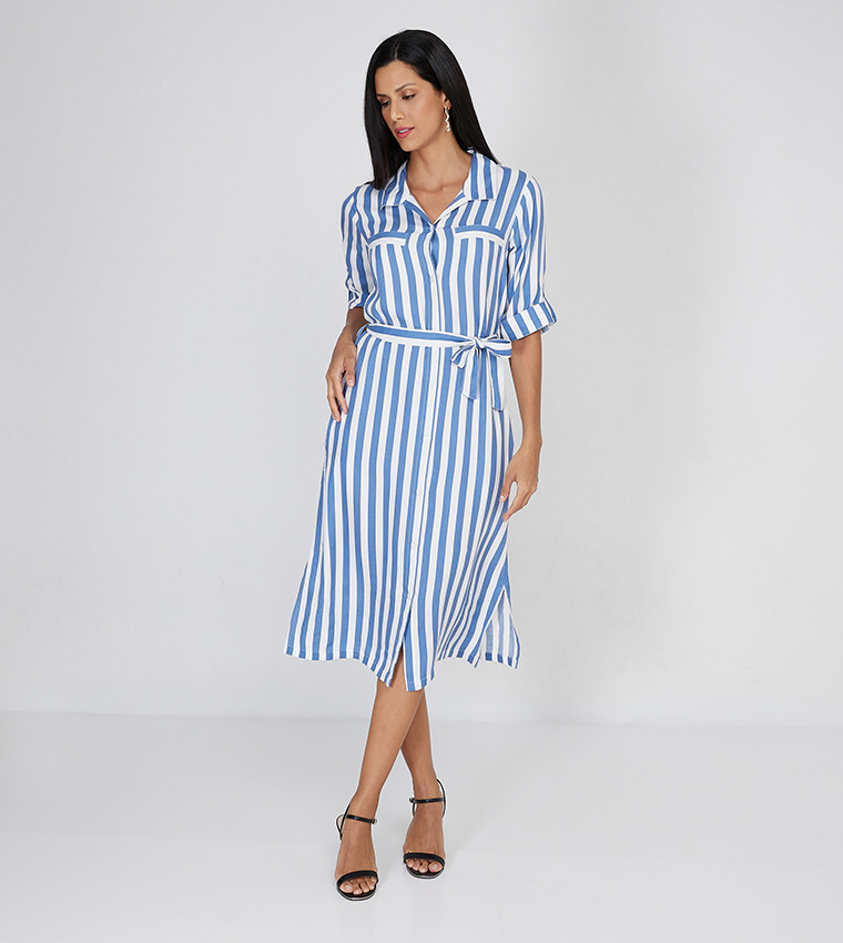 Striped midi shirt dress outlet