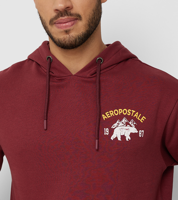 Buy Aeropostale Aero Men s Printed Popover Fleece Hoodie In Burgundy 6thStreet Bahrain