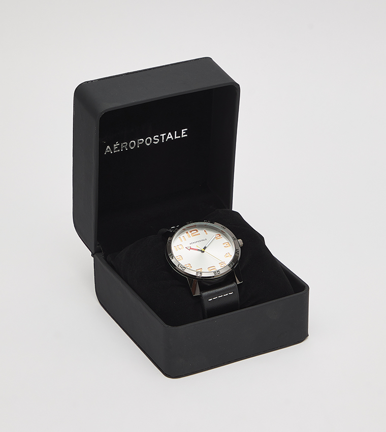 Aero Round Dial Leather Strap Watch