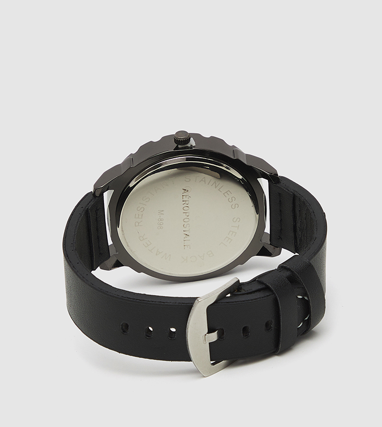 Buy Aeropostale Aero Leather Strap Round Dial Analog Watch In