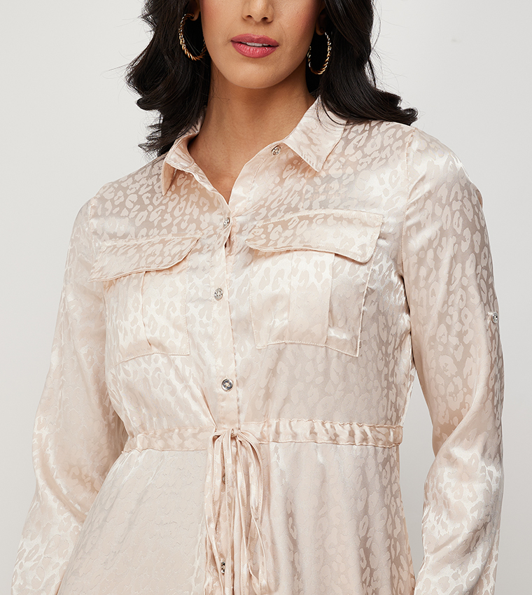 Aero Animal Patterned Satin Shirt Dress