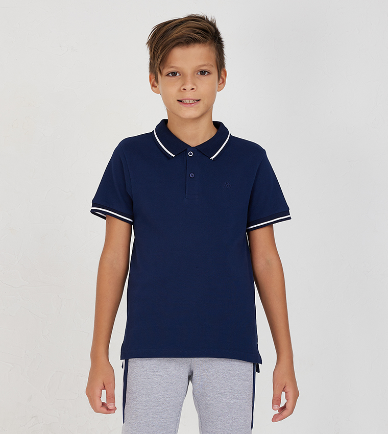 Boys navy blue polo clearance