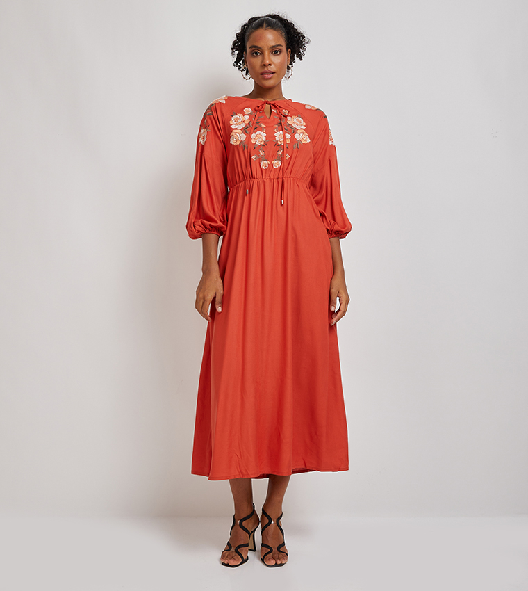Orange embroidered dress top