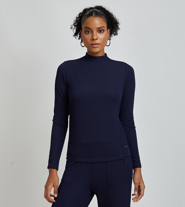 Buy Aeropostale Aero Textured Mock Neck Knit Top In Blue 6thStreet Bahrain