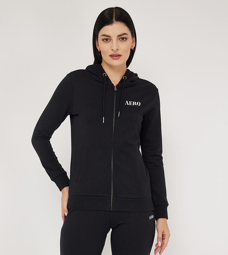 Buy Aeropostale AERO Logo Print Hooded Jacket In Black 6thStreet Oman