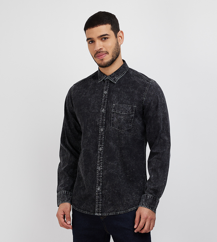 Denim long top sleeve shirts