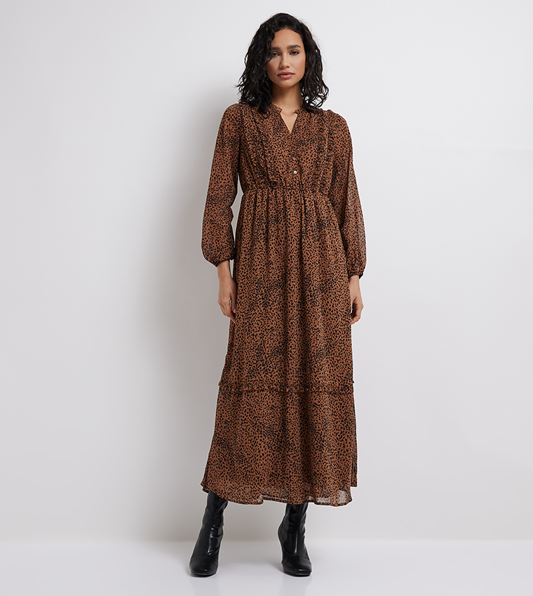 Buy Aeropostale Aero Girls Ruffle Detail Tiered Dress In Brown