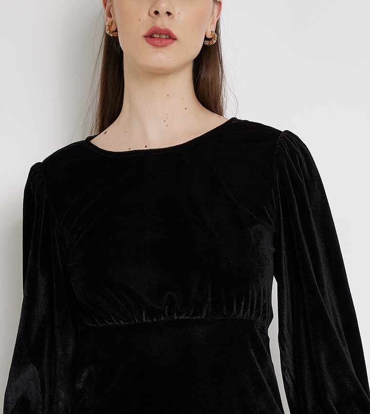 Buy Aeropostale Aero Women Round Neck Velvet Midi Dress In Black 6thStreet Bahrain
