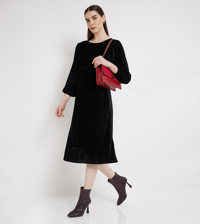Buy Aeropostale Aero Women Round Neck Velvet Midi Dress In Black 6thStreet UAE