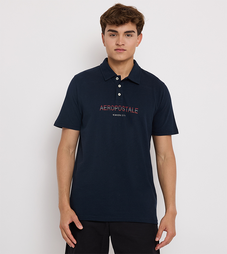 Buy Aeropostale Aero Men s Logo Detail Short Sleeves Polo T Shirt In Blue 6thStreet Kuwait