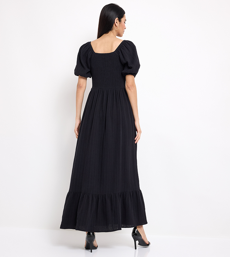 Aero Women's Smocked Square Neck Maxi Dress