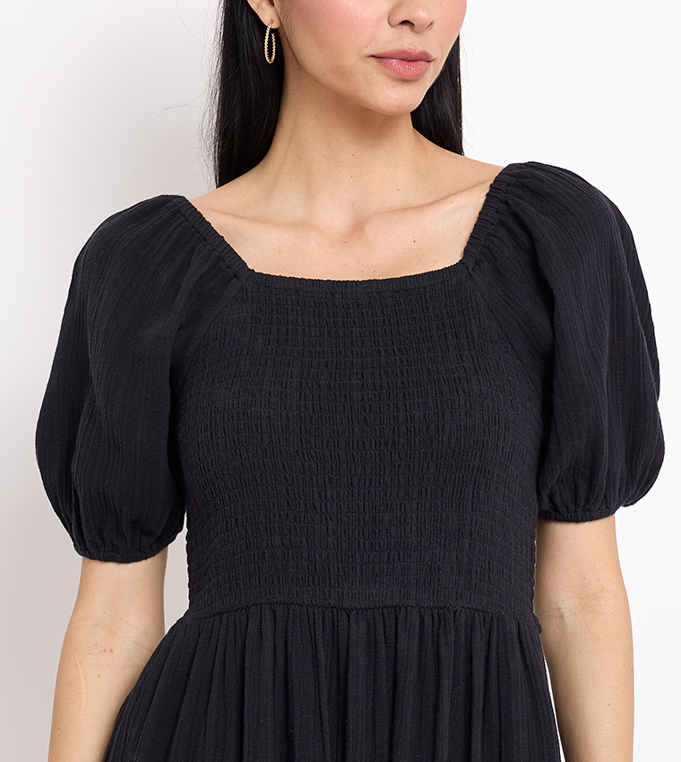 Aero Women's Smocked Square Neck Maxi Dress