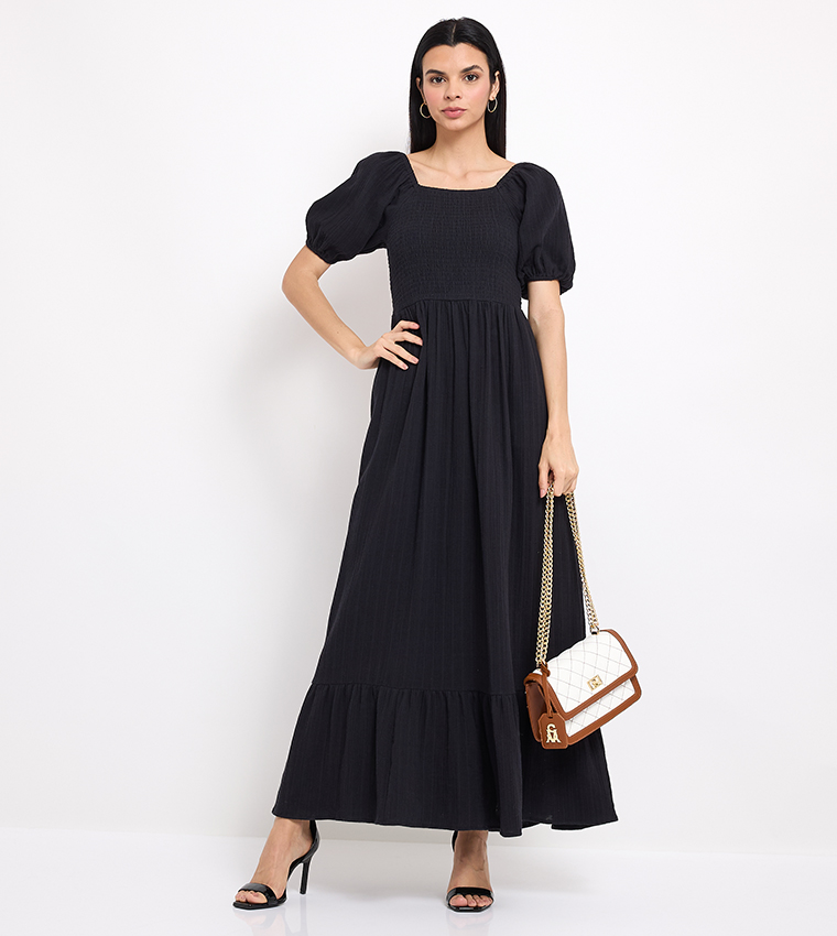 Aero Women's Smocked Square Neck Maxi Dress