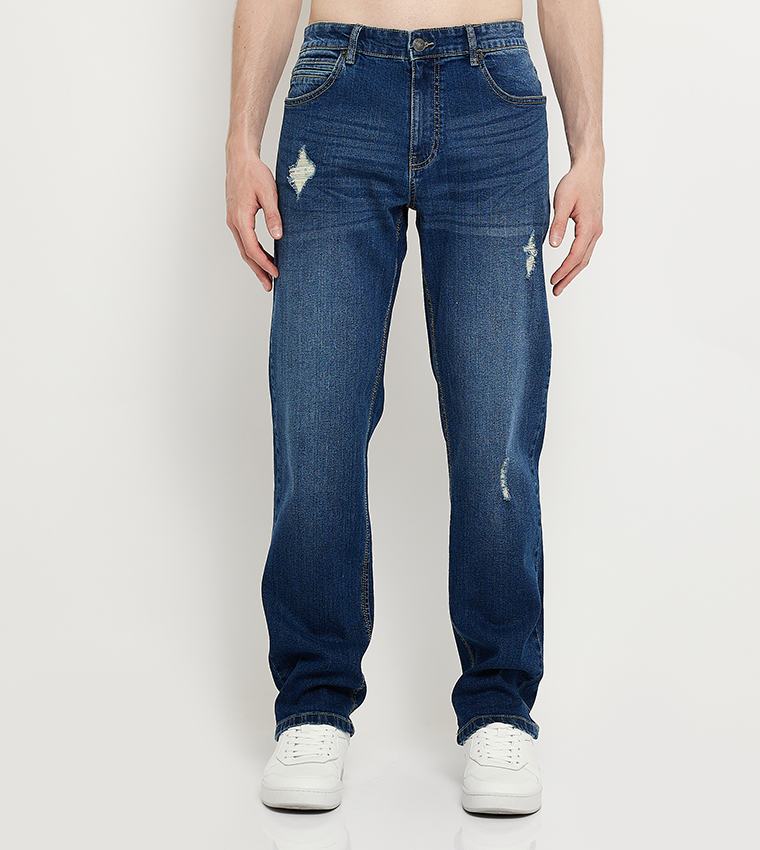 Aero Men's Ripped Straight Fit Jeans