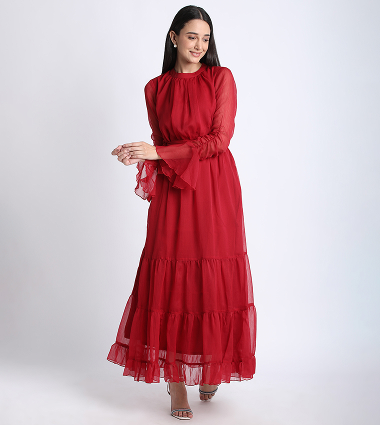 Aero Women Ruched Tiered Dress