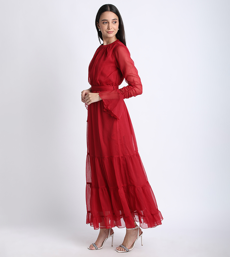 Aero Women Ruched Tiered Dress