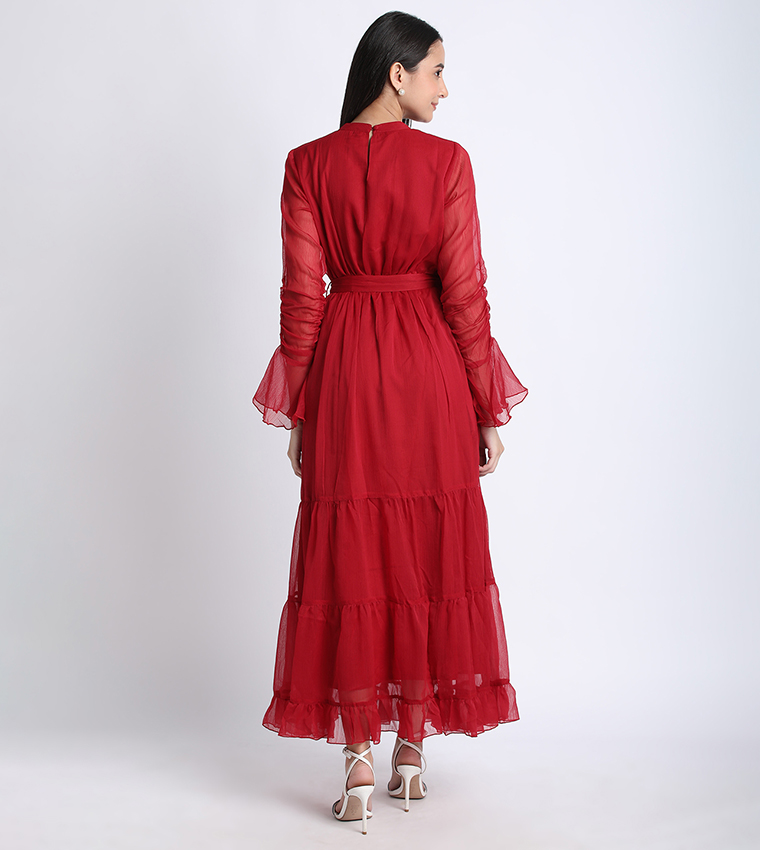Aero Women Ruched Tiered Dress
