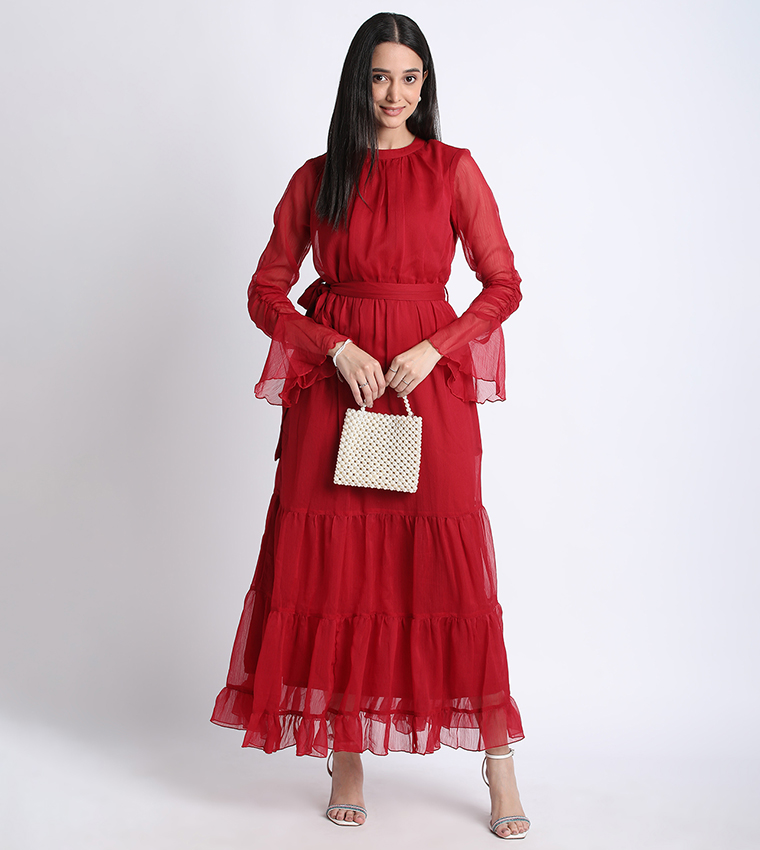 Aero Women Ruched Tiered Dress