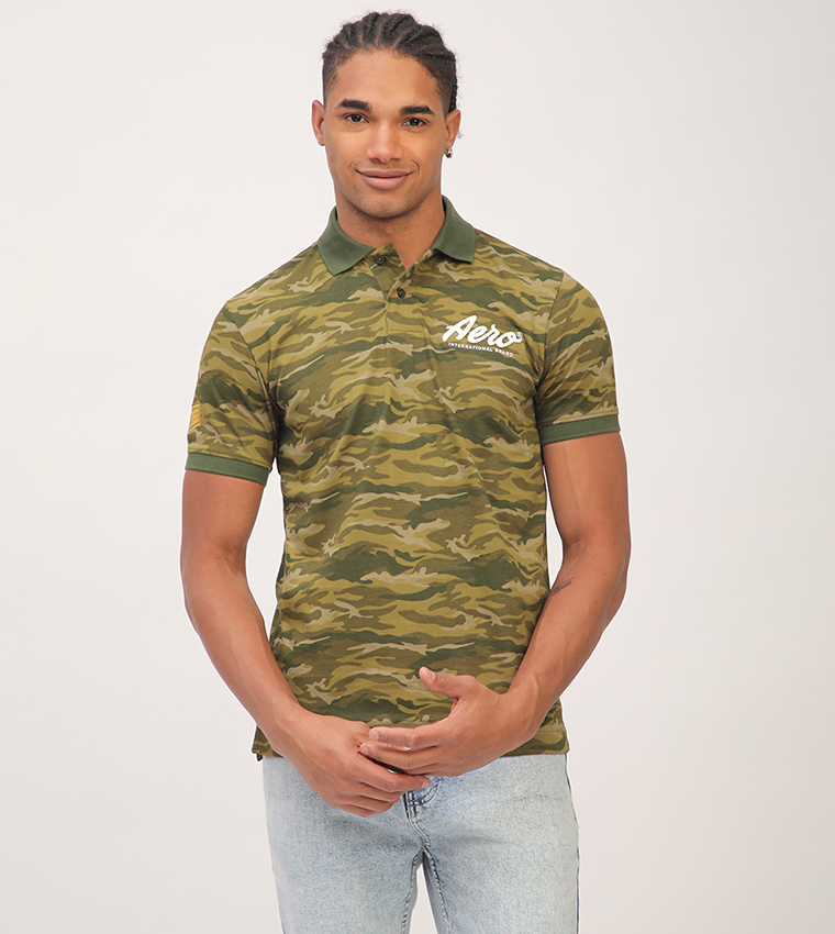 Aero Men's Camouflage Print Polo T-Shirt