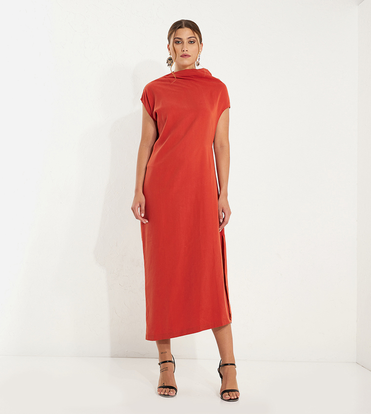 Buy ViaDelleRose Drape Detail Midaxi Dress In Orange 6thStreet UAE