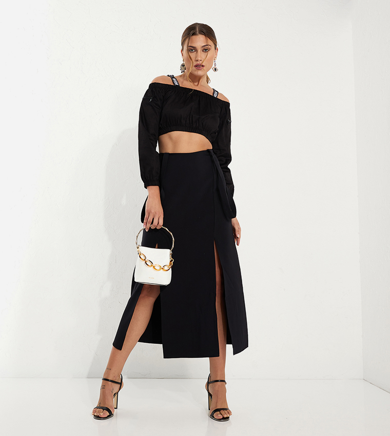Solid Slit Detail Skirt