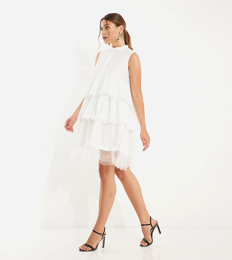 Net Detail Layered Mini Dress