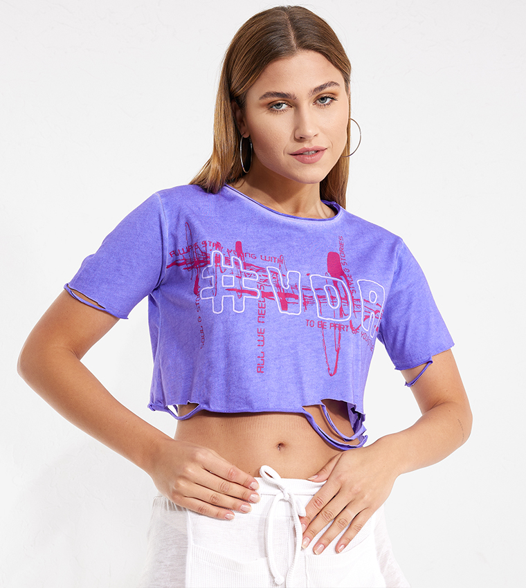 Printed Short Sleeves Crop Top