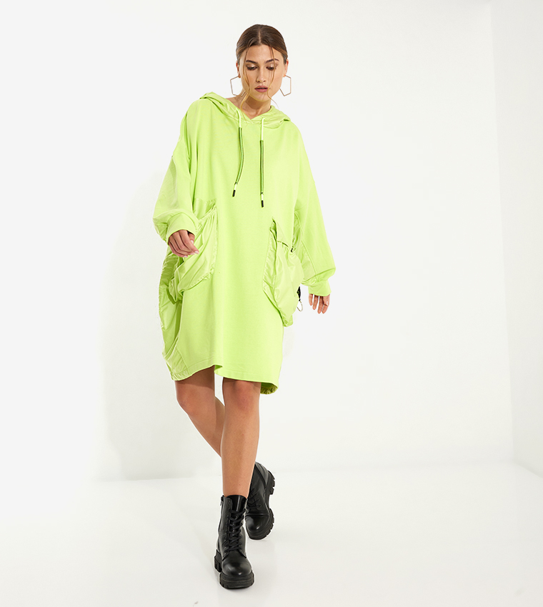 Buy ViaDelleRose Pocket Detail Hooded Dress In Lime 6thStreet UAE