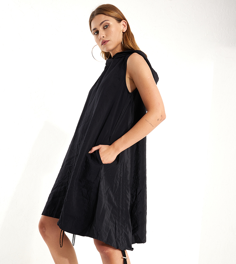 Solid Hooded Sleeveless Dress