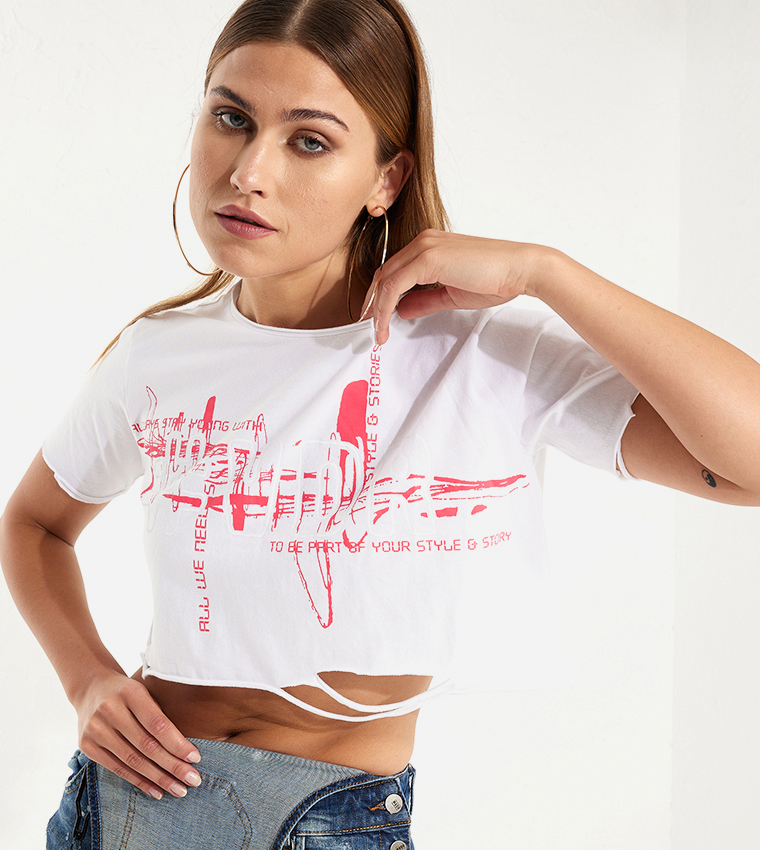 Printed Short Sleeves Crop Top