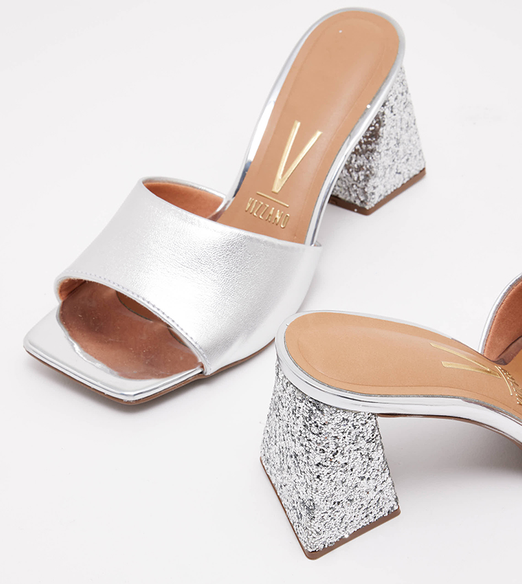 Tadamitsuu Glitter Block Heel Sandals