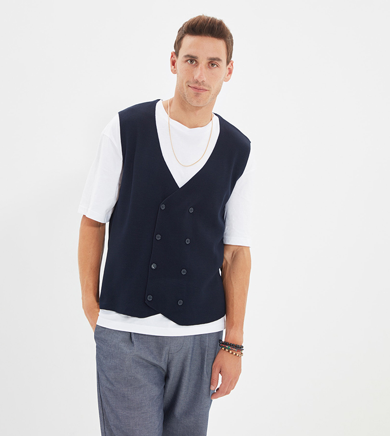 Slim Fit Double Breasted Knitwear Vest