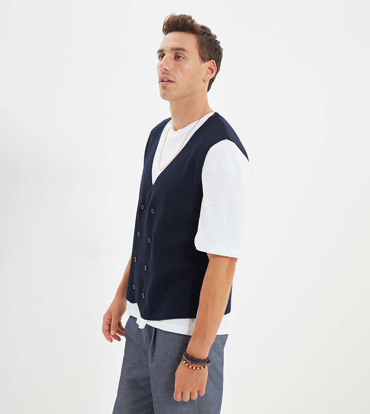 Slim Fit Double Breasted Knitwear Vest