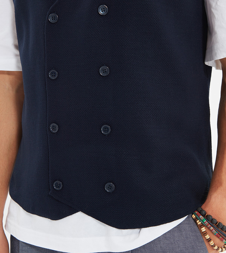 Slim Fit Double Breasted Knitwear Vest