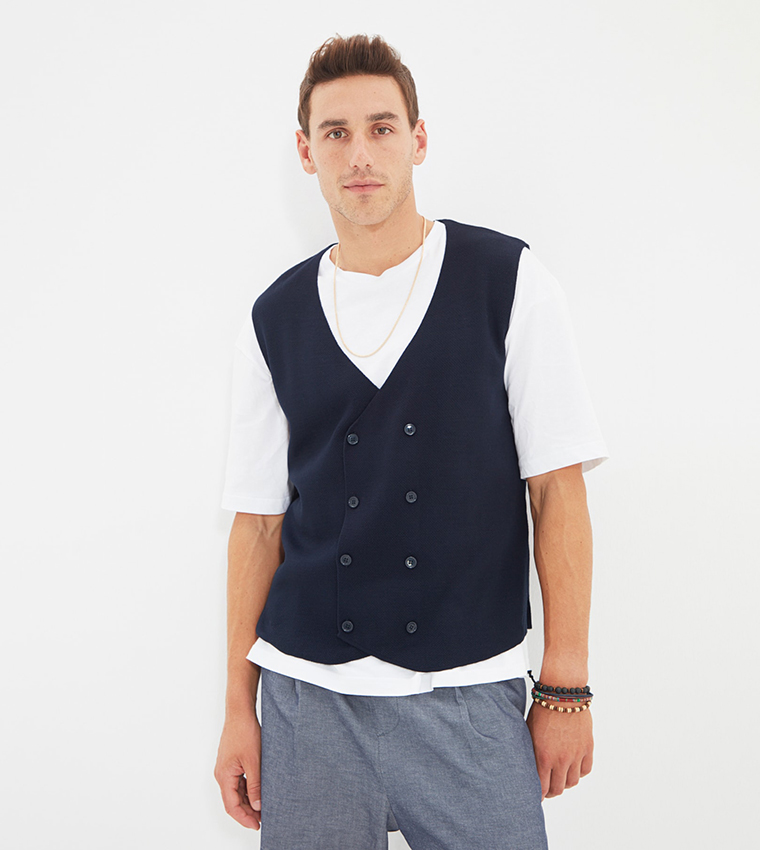 Slim Fit Double Breasted Knitwear Vest