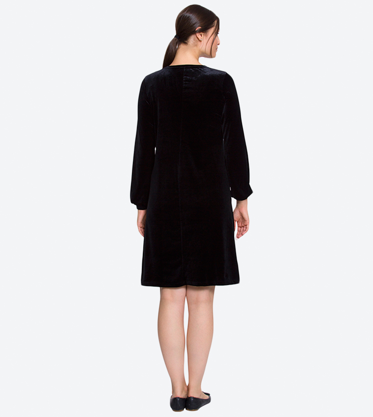 Buy LC Waikiki Long Sleeve Round Neck Mini Dress Black 7K9266Z8