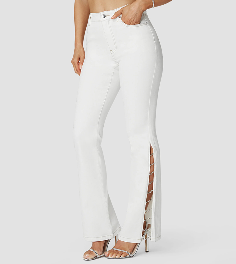 Embellished High Waist Flared Jeans
