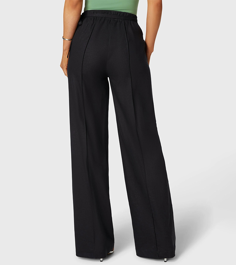 Beaded Waist Straight Fit Linen Pants