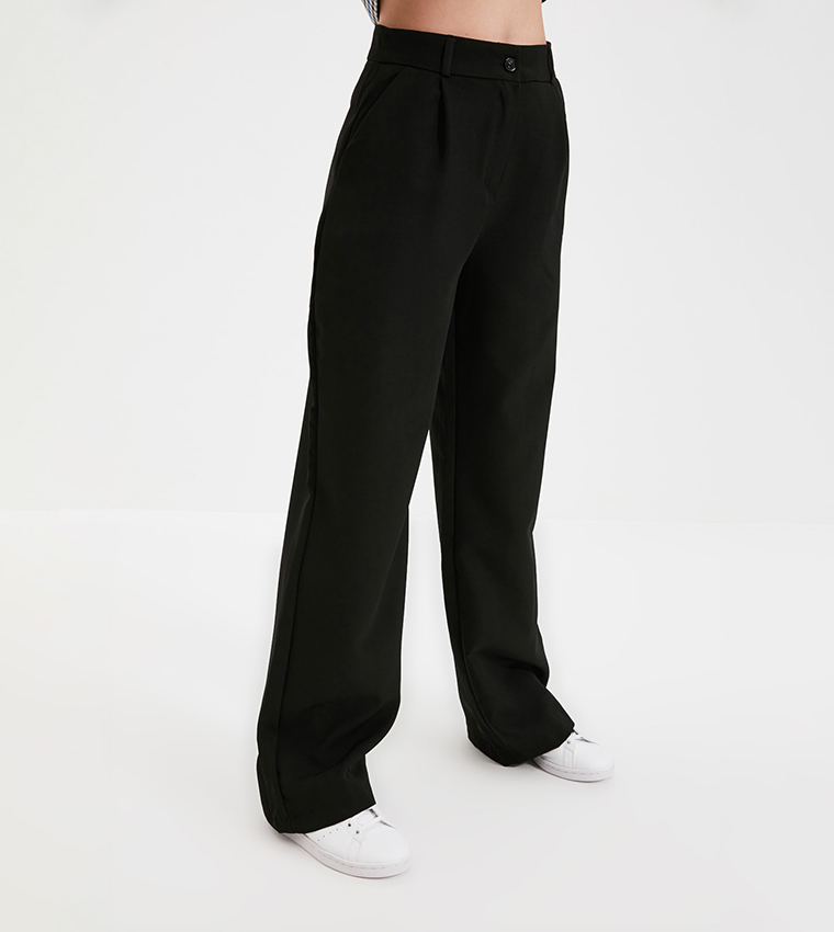 Trendyol Collection Black High Waist Wide Leg/Wide Leg Pleated Woven  Trousers TWOAW21PL0076 - Trendyol