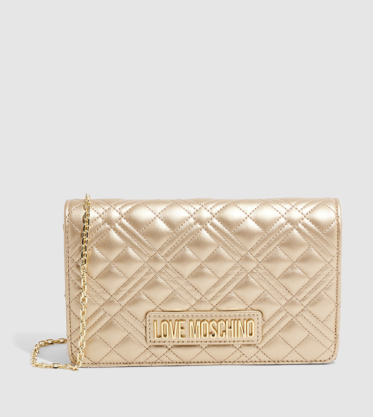 Buy Love Moschino Quilted Flap Crossbody Bag In Gold 6thStreet UAE