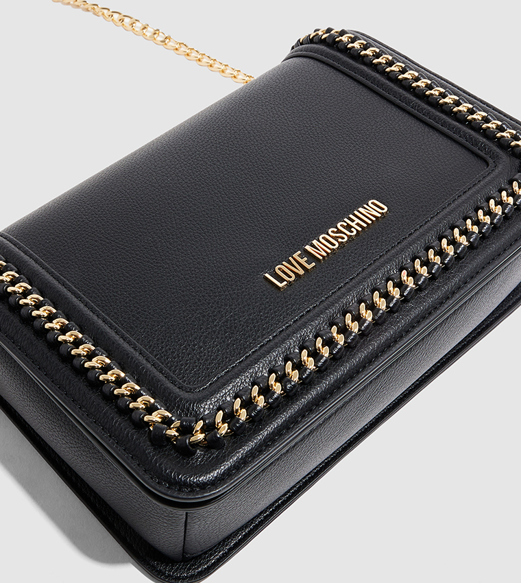 Buy Love Moschino Textured Chain Detail Crossbody Bag In Black