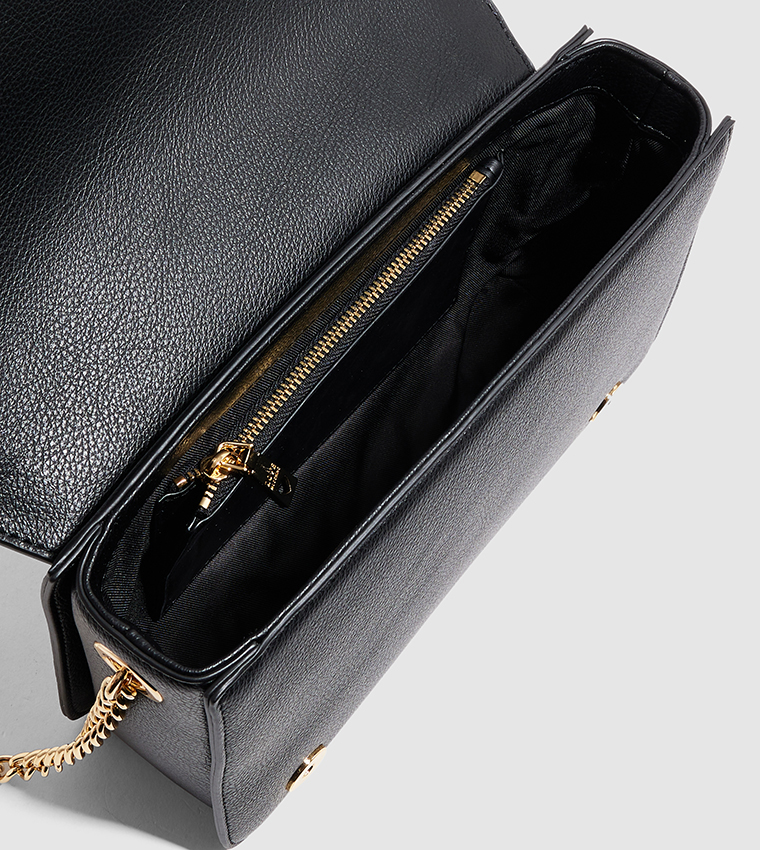 Buy Love Moschino Textured Chain Detail Crossbody Bag In Black