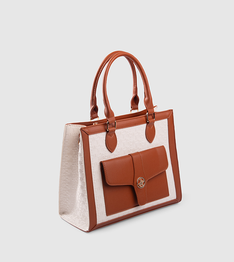 Color Block Zippered Tote Bag